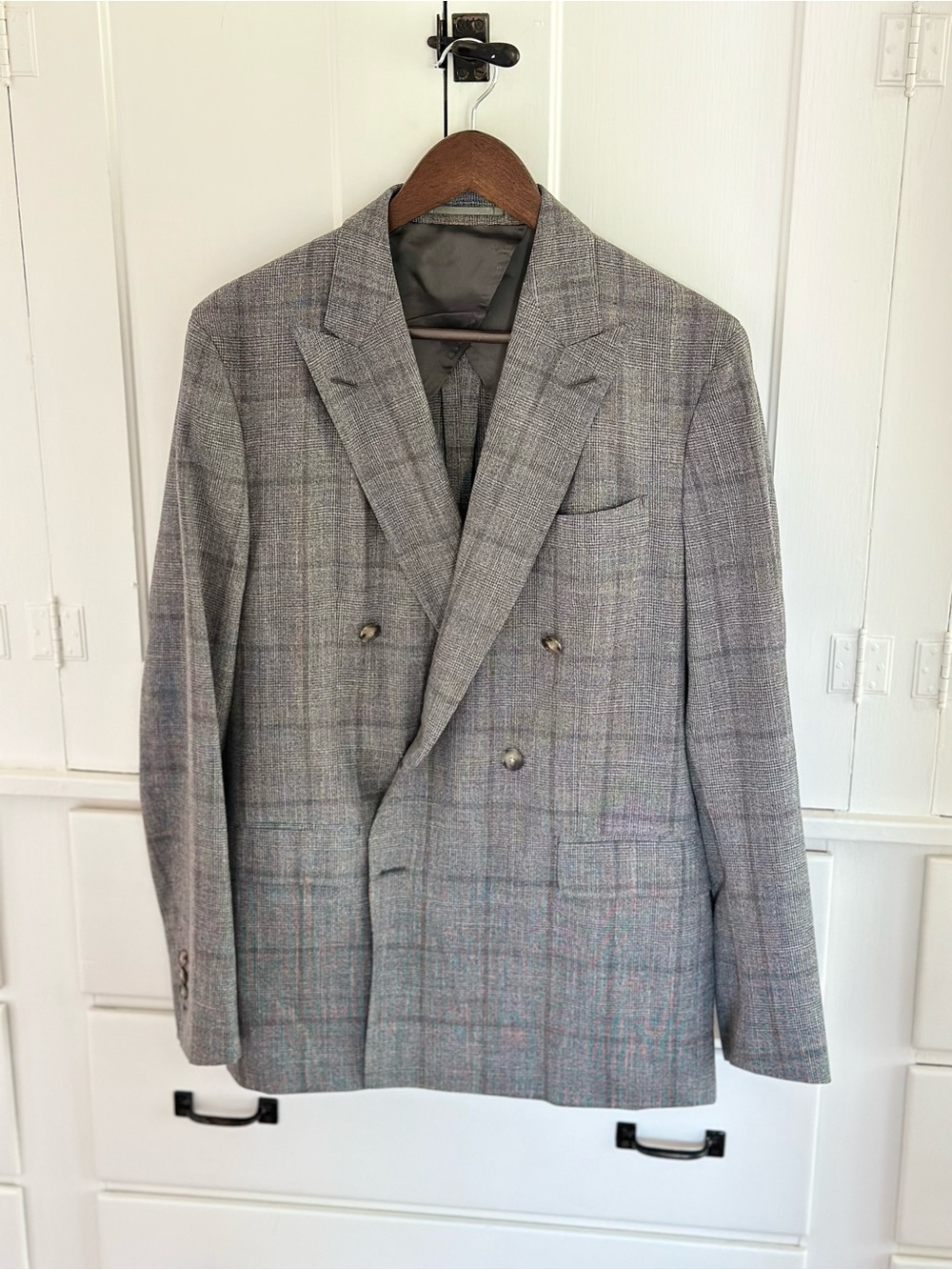 Double-Breasted Gray Plaid Suit Jacket